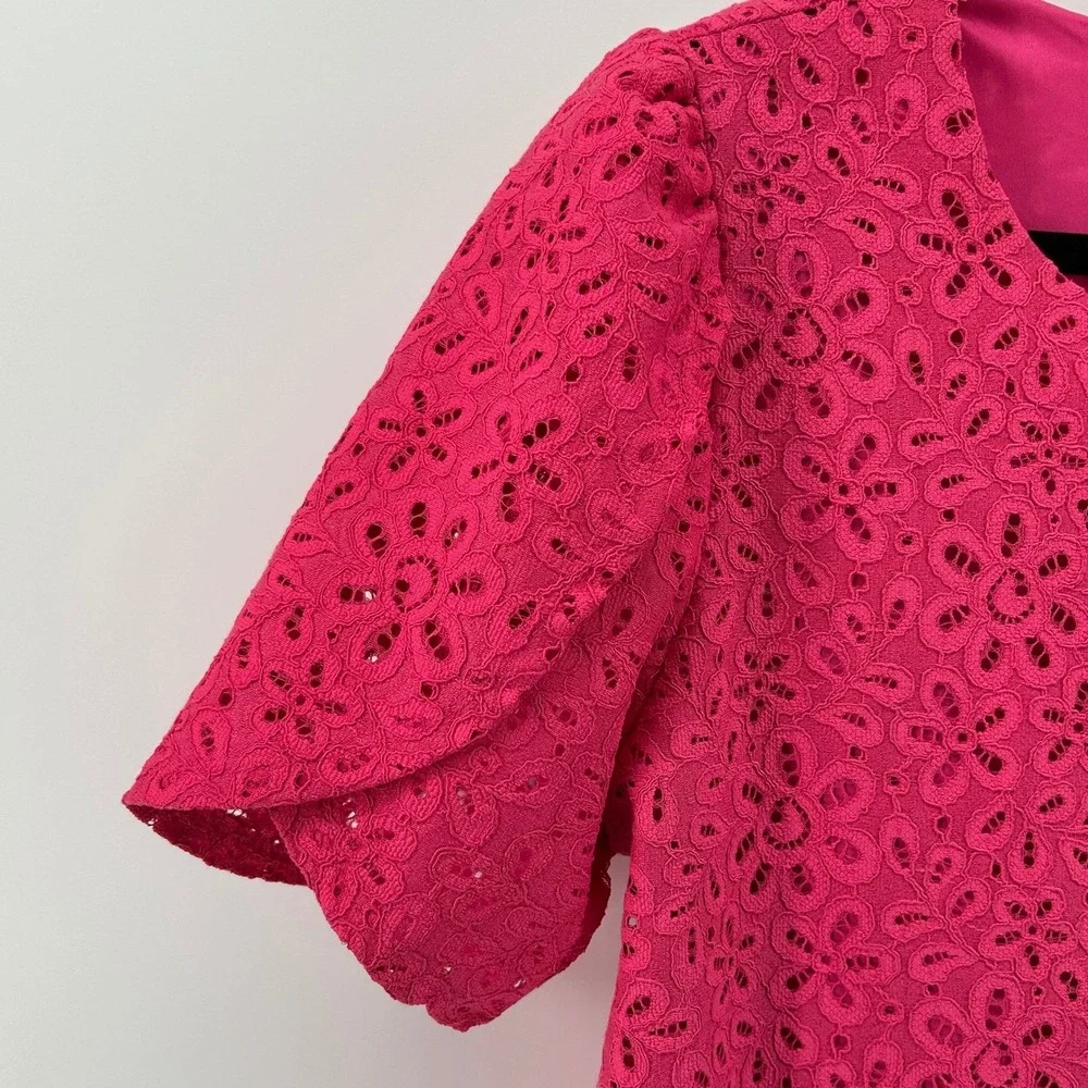 Charter Club Hot Pink Floral Lace Petal Sleeve Blouse Large Barbiecore Coquette
